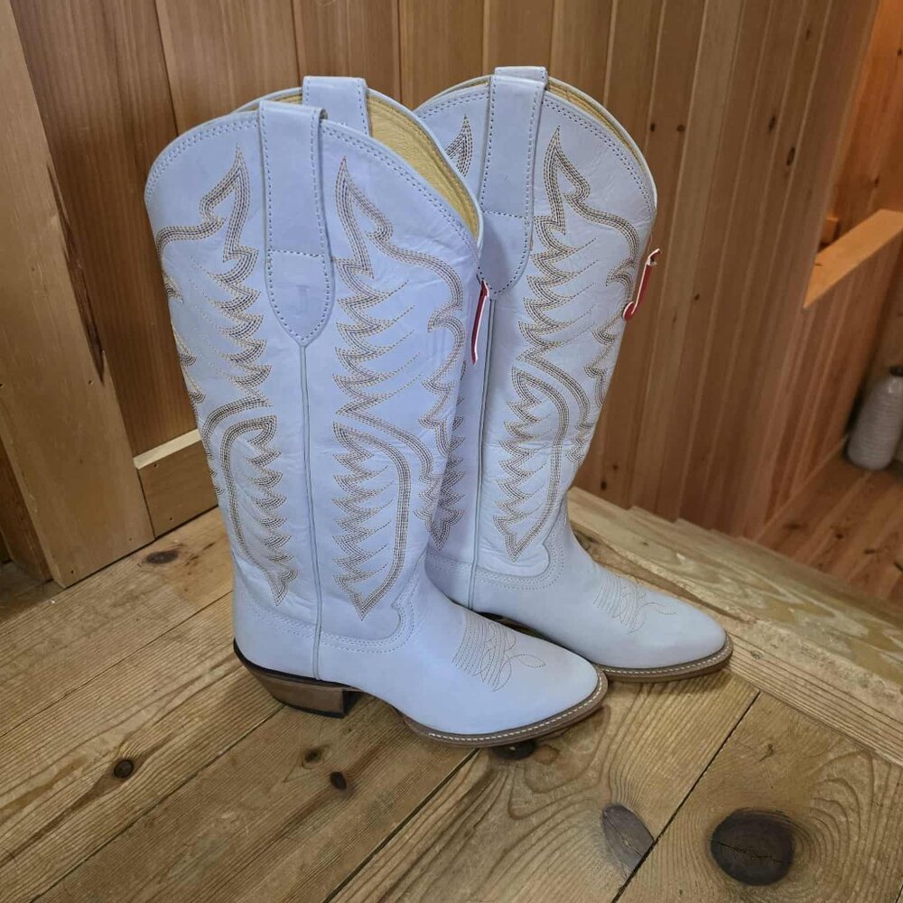 NWT Justin Evelyn 15" Western white cowboy boots